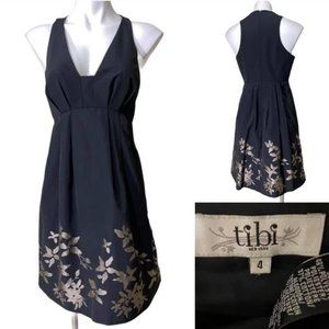 Tibi Black Gold Floral Sheath Dress